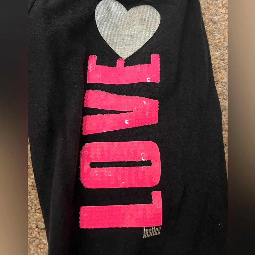 ⭐️EUC - Justice - Black & Pink 'Sequin LOVE' Sweatpants - Girls Size 10